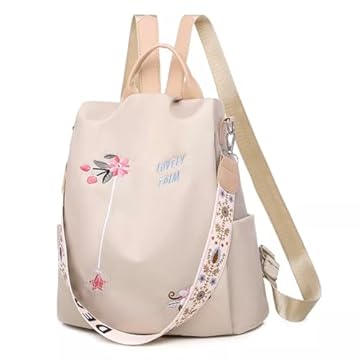 TOKSHOP Mini Mochila Feminina Bolsa De Costas Pequena Dia A Dia Leve e Reforçada com Detalhe Florido (Rosa)
