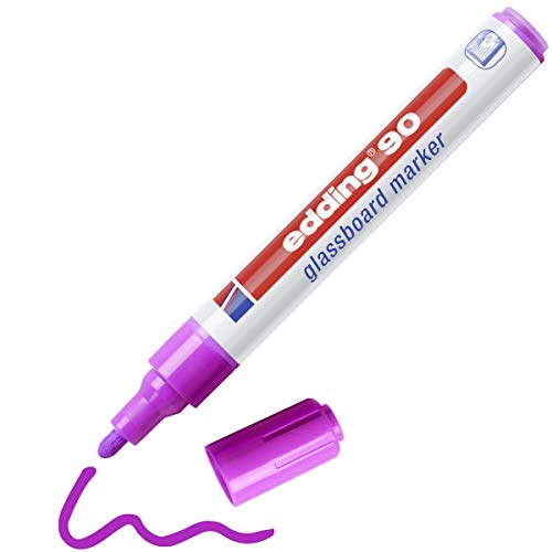 edding 90 Marqueur pour tableaux en verre - violet - 1 stylo - pointe ronde 2-3 mm - marqueurs effaçables pour vitres - pour marquer des surfaces en verre (vitres, tableaux, etc.) - effaçables à sec