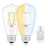 Vintage Remote Control Smart LED Edison Light Bulbs- E26 Standard Base- Dimmable 4W(40W Equivalent)- Adjustable Color Temperature (2700K- 5000K)- No App or Wi-Fi Required- Remote Included- 2 Pack