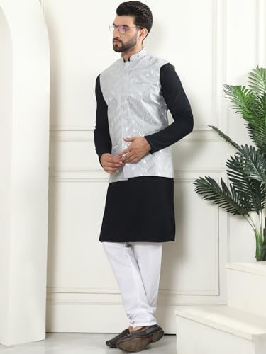 Image of SOJANYA (Since 1958 Men's Pure Cotton Kurta and White Pyjama with Sequins Nehru Jacket