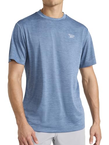 Reebok Men’s Trophy Short Sleeve Crewneck T-Shirt, Standard Fit, Breathable Stretch Poly Jersey Knit Fabric, Shadow Heather, Medium