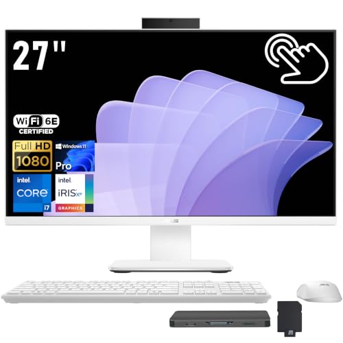 Image of ASUS V400 27 inch FHD Touchscreen All-in-One Desktop, Intel i7-13620H, 64GB RAM, 3TB Storage(2TB SSD+1TB Docking Station), Iris Xe Graphics, Wireless Keyboard & Mouse, Wi-Fi 6E, Win 11 Pro, White