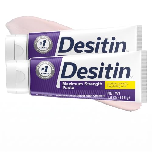 Desitin Maximum Strength Baby Diaper Rash Cream, 40% Zinc Oxide for Treatment, Relief &amp; Prevention, Hypoallergenic, Phthalate- &amp; Paraben-Free Paste, Protects Skin for 12 Hours, 4.8 oz (Pack of 2)