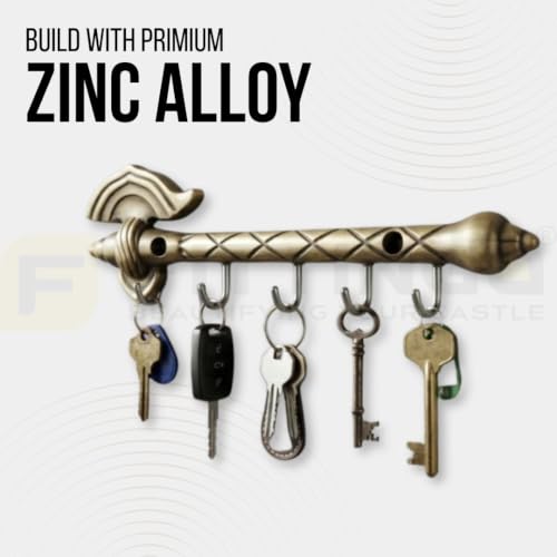 Image of Ace Zinc Metal Wall Mounted Key Holder with Hooks for Home, Kitchen & Entryway,Durable Heavy Duty Decorative Key Rack Organizer for Keys, Vintage Style - Antique Finish-| 3 Years Warranty |