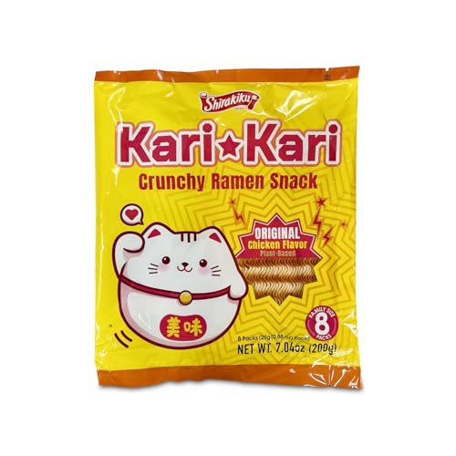 Shirakiku Kari Kari Crunchy Ramen Snack Original Chicken Flavor Plant-Based 8 Packs 7.04oz Family Size
