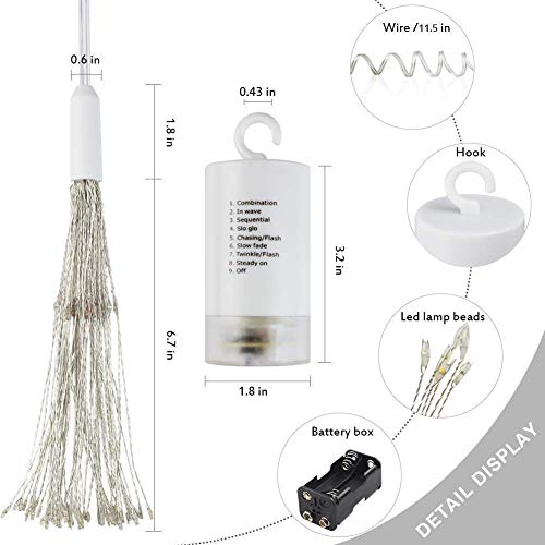 FOOING 4 Pack Firework Lights Led Copper Wire Starburst String Lights 8 Modes Battery Operated Fairy Lights with Remote,Wedding Christmas Decorative Hanging Lights for Party Patio Garden Decoration