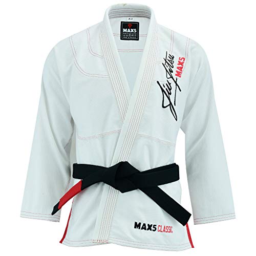 Max5 Full Blank Brazilian Jiu Jitsu Gi MMA Martial Arts Uniform BJJ Gi Grappling Kimono (Pro White, A1)