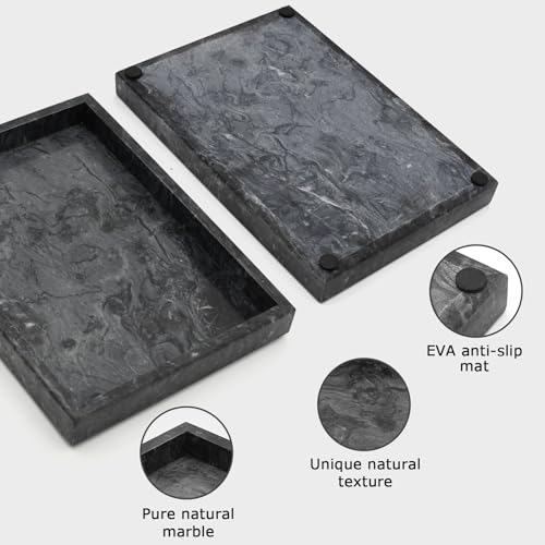 Image of Marble Bathroom Tray,Pure Natural Vanity Tray,Marble Trays for Kitchen Counter Non-Ceramic /Non-Resin,Stone Tray 12 x 8 inch (Black)