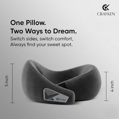 Image of Memory Foam Travel Neck Pillow for Car & Airplane - Lightweight Neck Support Cushion with Premium Soft Velvet Fabric, Adjustable Fit for Comfortable Sleep & Posture Support, (Graphite Black)