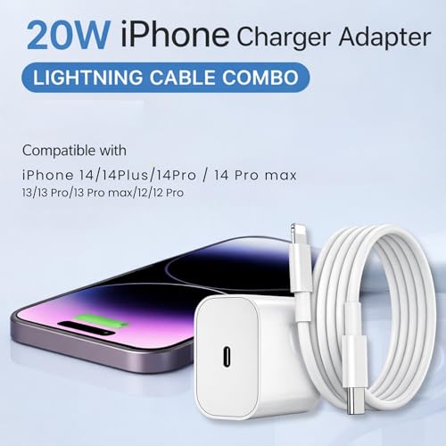 Image of 20W Fast Charger Adapter with USB C to Lightning Cable Compatible with iPhone 14 /14Plus /14Pro /14Pro max 13 /13Pro /13Pro max 12 /12Pro /12 /11 /X /Xr Series & More BIS Certified. 1 Year Warranty