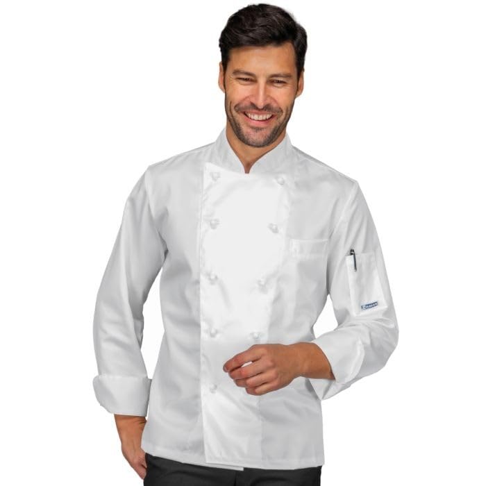 I.sacco Giacca Cuoco ALABAMA Unisex in 100% Cotone Satin (Bianco)