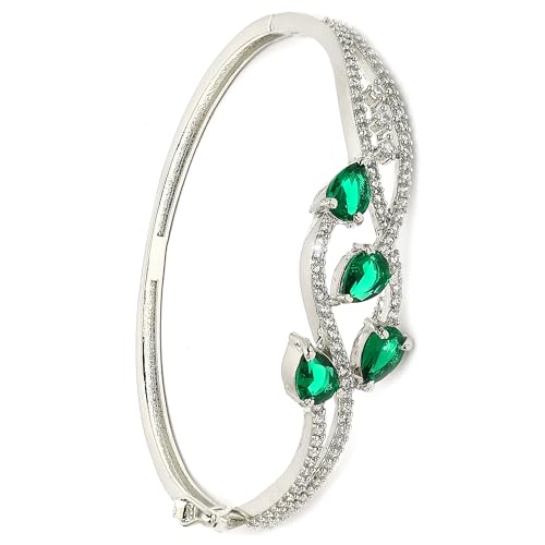 Image of ZENEME Rhodium-Plated Silver-toned Cuff Bracelet for Women & Girls Swirl Cuff Bangle with Crystal Stone Detailing Jewellery Bracelets for Womens