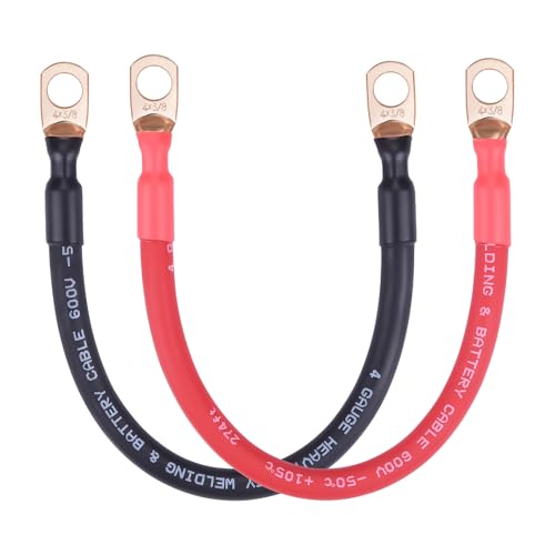Image of iGreely 4AWG Battery Cable 4 Gauge Wire Pure Copper Battery Power Inverter Cables with 3 /8'' Lugs for Automotive Solar Panel Trolling Motor RV Marine Boat,Replacement Parts & Accessories 1ft /30cm