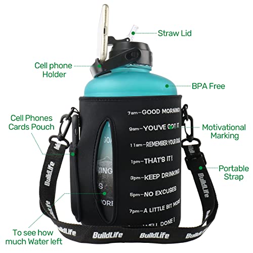 Image of QuiFit 1 Gallon Water Bottle - with Straw & Motivational Time Marker Leak-Proof BPA Free Reusable Gym Sports Outdoor Large(128OZ /73OZ) Capacity Water Jug