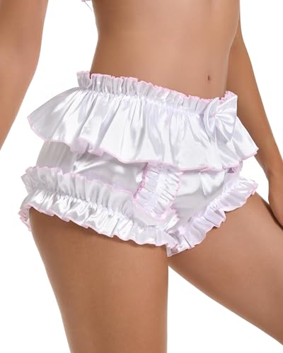 Satini Sissy Frilly Ruffled Silky Satin Full Coverage Adult Diaper Cover Briefs Lingerie Underwear Panties3