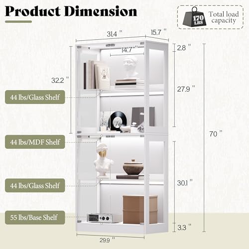Image of AMERLIFE 70 H x 32 W x 16 D Inch RGB Display Cabinet with Glass Shelves