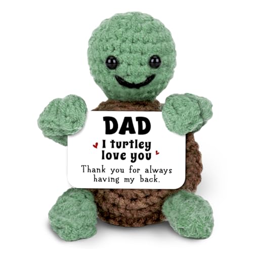 Image of Crochet Turtle Gift for Dad Stepdads Bonus Dad, Father Turtle Crochet with Positive Message, I Love You Dad Gift from Daughter Son Wife, Father's Day Decor