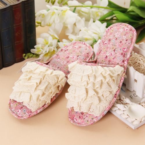 Premium Comfort All Seasons Cotton Lace Ruffled Women's House Slippers Indoor Soft Home Slip On Shoes Cushion Sole2