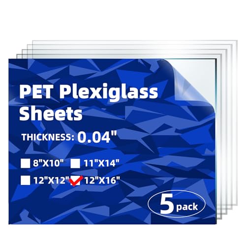 Image of 5-Pack of 12x16 inch x 0.04 inch PET /Plexiglass Sheets, Transparent Clear Flexible Plastic Sheet Panels for Craft, Picture Frames, Sign Blank, DIY Display Project