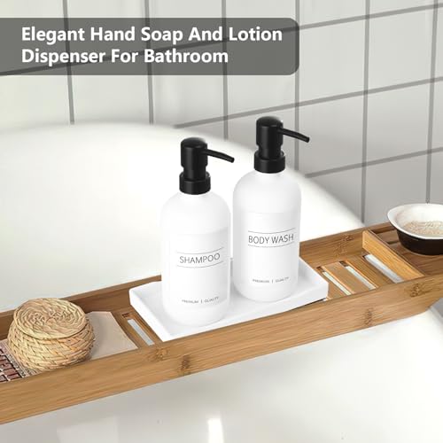KASUNTING Hand and Dish Soap Dispenser Set, Kitchen Soap Dispenser Set with Tray, 2 Pack 16 Oz White Glass Soap and Lotion Dispensers with Gold & Black Pump, Modern Liquid Bottle for Bathroom Decor - Thumbnail 5