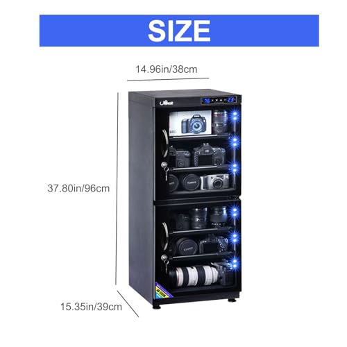 Camera Dry Cabinet 65L Digital Control Deumidificatore per la memorizzazione di apparecchiature elettroniche, silenzioso, controllo della temperatura e dell'umidità con doppio schermo LED