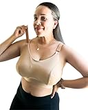 Sarah Wells Journey Nursing & Pumping Bra – Hands-Free, All-Day Wear with Velcro Straps, Secure Flange Openings & Ultra-Soft Fabric – Adjustable Maternity Bra (Large, Busty, Latte)