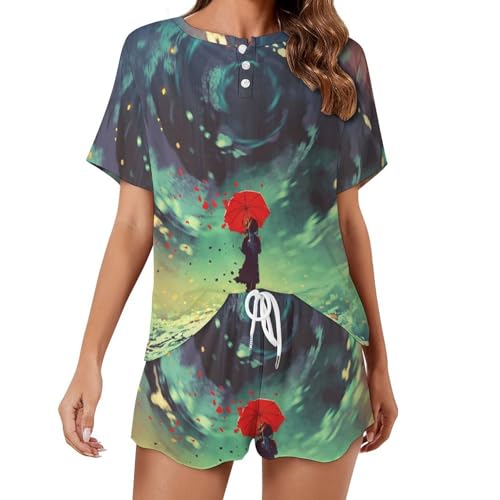 Vêtements de nuit été pour femme : ensemble pyjama short manches courtes et homewear respirant