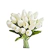 Mandy’s 20pcs White Artificial Tulip Silk Fake Flowers 13.5″ for Spring Mother’s Day Easter Gifts in Bulk Home Kitchen Wedding Decorations