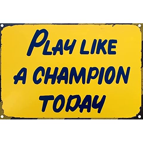 Play Like A Champion Today Sign - Play Sign Inspirational Classic Metal For Bar Restaurant Cafe Men Cave Pub Bar Home Wall Decor (Yellow-16”X24“) … Cover