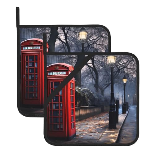 HJFCZH London Phone Booth Pot Holders, Set of 2