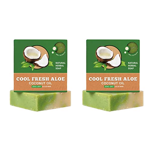 Jabón de hierbas natural Mitesfree, jabón fresco de aloe, jabón blanqueador hecho a mano, jabón exfoliante e iluminador para eliminar el acné anticelulítico (2 unidades)