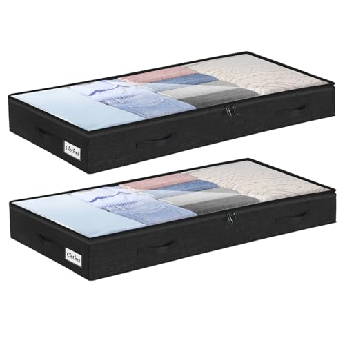 Lot de 2 Boite Rangement sous Lit avec Poignée Renforcé, Grande Sac Rangement Vetement Pliable,...