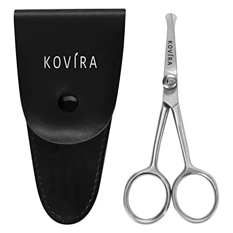 Kovira Precision Nose Hair Scissors with Adjustable Tension Screw - 10.16cm/4 Inch Overall Length - Rounded Safety Scissors for Trimming Nasal Hair - Also for Grooming Eyebrows, Ear Hair & Beards Cover