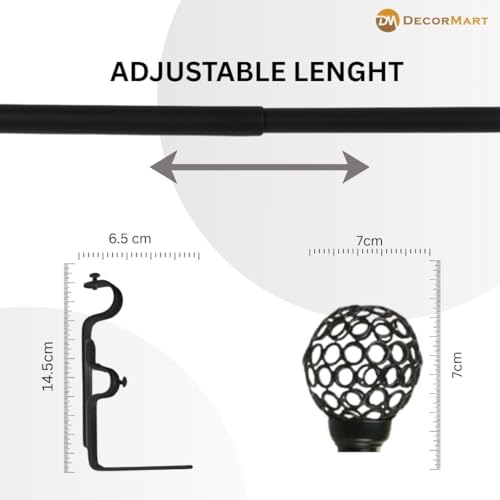 Image of 84 inch-144 inch Adjustable Double Curtain Rod For Door & Windows With Brackets Set Curtains Hanging Extendable Iron Metal Pipe Holder With Mughal Metal Finial (Black, 0.75 inch Diameter)