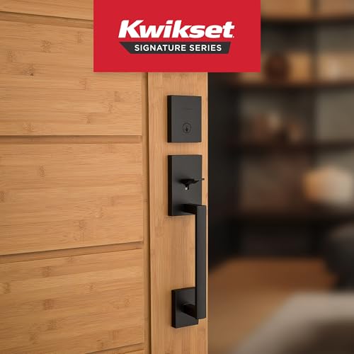 Image of Kwikset San Clemente Front Door Lock Handle and Deadbolt Set, Entry Door Handleset Exterior with Interior Reversible Lever, Venetian Bronze, Pick Resistant SmartKey Rekey Deadbolt Security