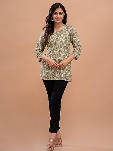 Image of feranoid Women Cotton Printed Straight Short Kurti