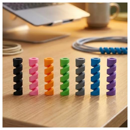 7-Piece Spiral Design Cable Protector Saver, Anti-Break Silicone Wire Cover, USB Charger Cord Protector, for iPhone Android Data Cables, Home Office Organization Gift (Multi-Color)