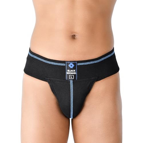 Black Michael Men's Athletic Supporter, Cotton Blend Stretchable Underwear for Gym, Cricket, Running, Mid Rise, Quick Dry Moisture Wicking, Black (in,...