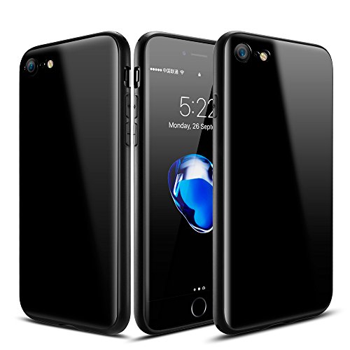 ROYBENS iPhone 7 Case, [Piano-Paint Series] Real 2H [Hard] Scratch Resistant Back Cover [Soft] Enhanced Grip Bumper for iPhone 7 (2016) - Jet Black