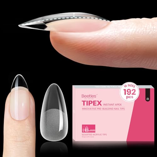 Beetles Tipex Instant Apex Nail Tips Medium Almond 16 Sizes 0014 192pcs No Builder Gel Required Thicker Strong Acrylic Tips for DIY Salon-look Extensions
