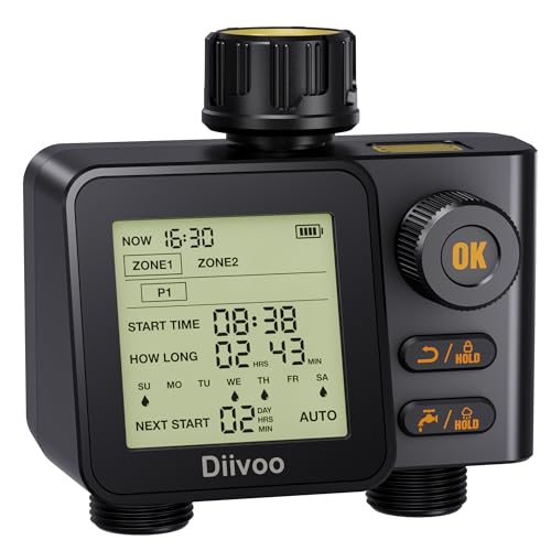 Diivoo Temporizzatore Irrigazione 2 Zone con Sensore Pioggia e 6 Irrigazioni Separate, Irrigatori da...