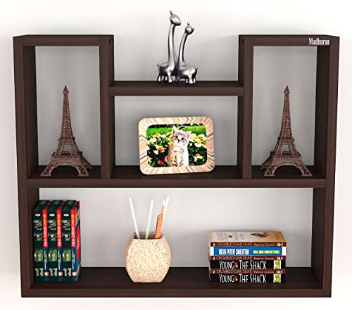 Image of Madhuran Engineered Wood Wall Mounted Shelf Rack Shelves Flowery Wenge