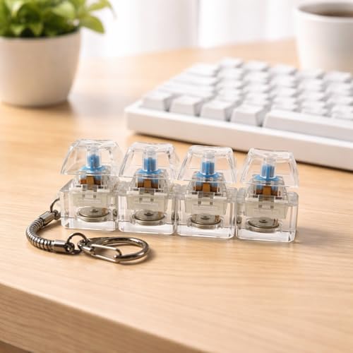 Image of Mechanical Keyboard Switch Keychain (Blue Clicky Switch) | Fidget Toy Keychain with Audible Click Sound | Transparent Key Tester Keyring | Stress Relief Gadget for Office & Gaming Lovers