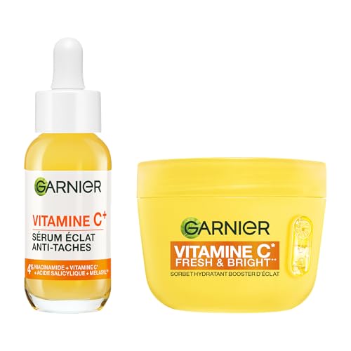 GARNIER - SkinActive Vitamine C - Crème Sorbet Hydratante Fresh & Bright (85 ml) + Sérum Jour Vitamine C (30 ml) - Réduit Les Taches Brunes, Unifie & Boost...