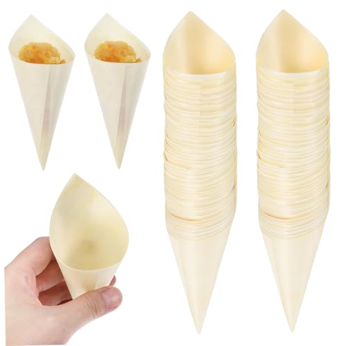 CIYODO 100Pcs Food Cones Kit Disposable Wood Tasting Cones for Ice Cream Popcorn Desserts for Home Parties and Buffets Safe and Stylish Serving Holders
