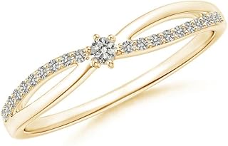 Split Shank Natural Diamond Promise Ring for Women, Girls in 925 Sterling Silver/14K Solid Gold - April Birthstone Jewelry for Her