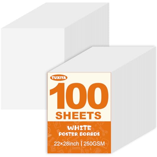 Image of TUXIYA 100 Pack White Poster Board,22 inch x 28 inch White Poster Paper Bulk | 250GSM /92LB Heavy-Weight Blank Poster Board for Arts,Craft,Projects Presentations,Drawing Scrapbooking