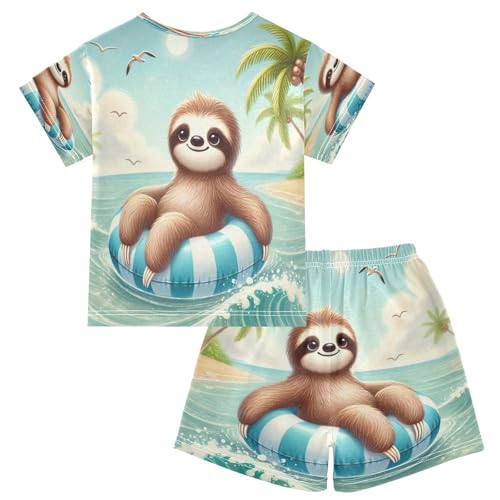 Sloth Summer Beach Pajama Set Short Sleeve Pajamas Shorts Sets Cotton Soft Loungewear Sleepwear 5Y2