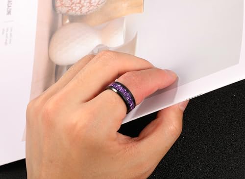 NUNCAD Black Tungsten Ring, Men's Wedding Rings with Blue/Amethyst/Galaxy Opal Ring 4mm 8mm Engagement Promise Ring Comfort Fit Size 5-122