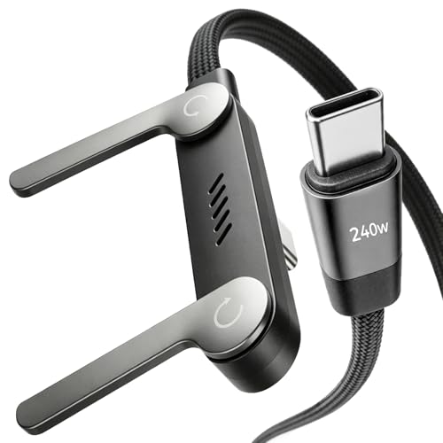 LOOHOI USB C to USB C Cable 240W Fast Charging Cable with Built-in Phone Stand (5 FT Black) 90 Braided Charger Cord for Gaming Streaming & Hands-Free Viewing
